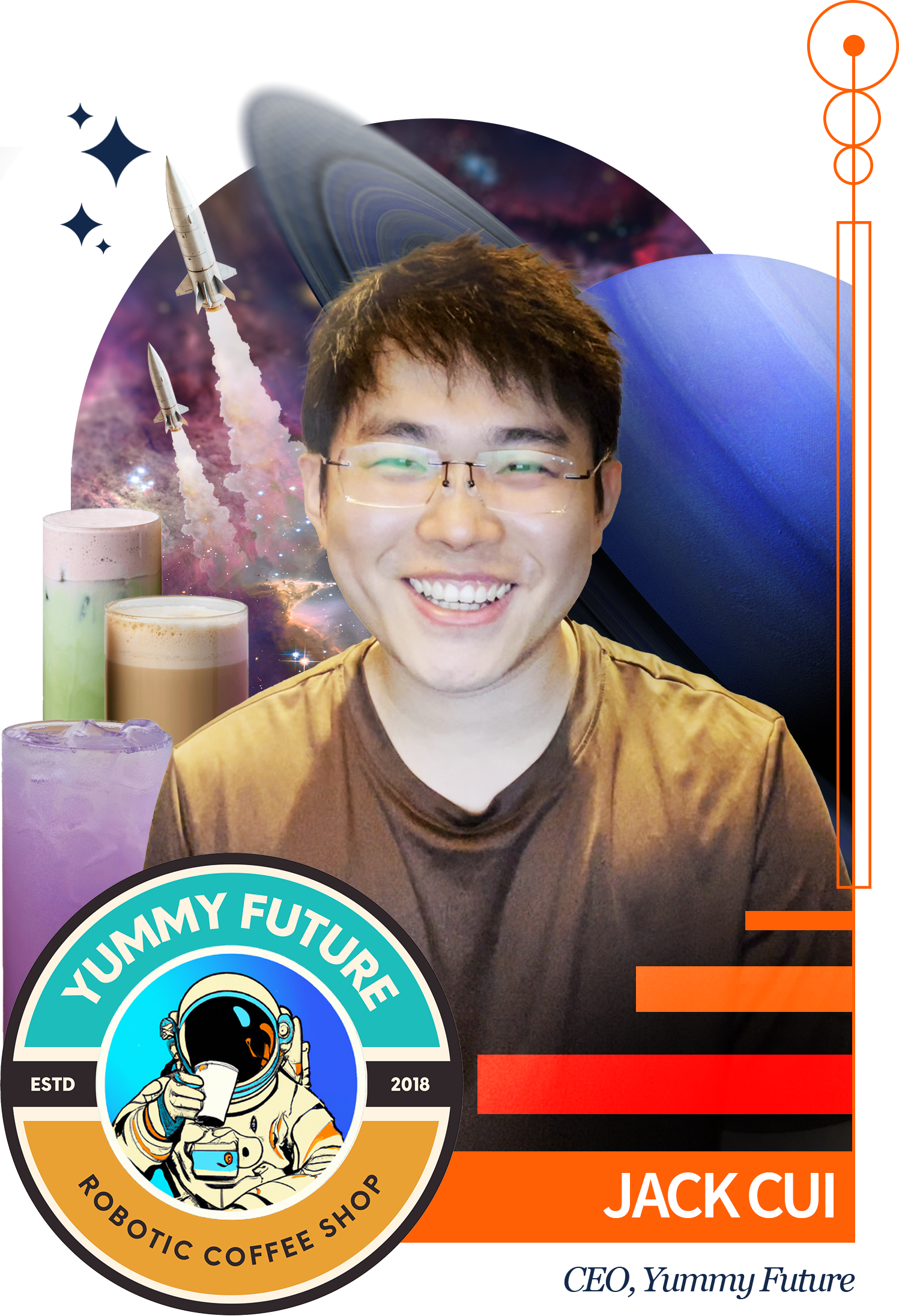 Image of Jack Cui with rocket graphics