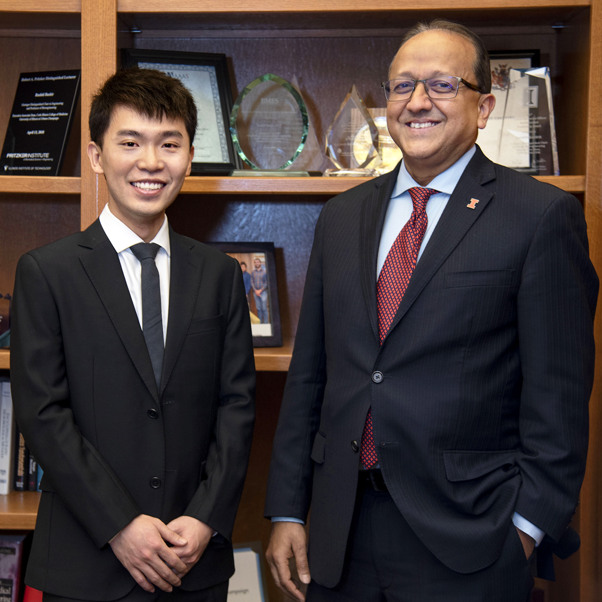 Guanhua (Daniel) Xun with Rashid Bashir, Grainger Engineering Dean