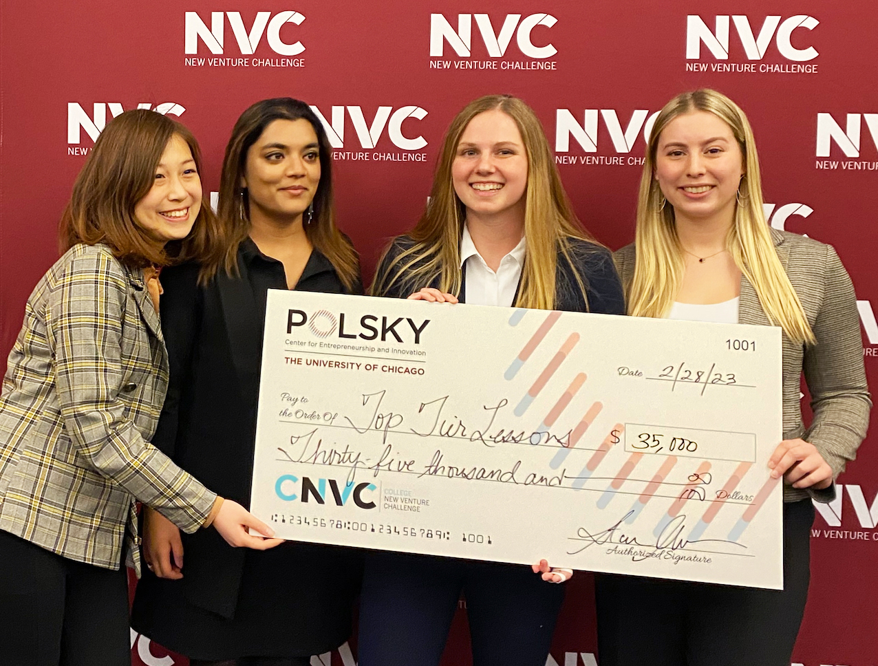 Top Tier Lessons UIUC Team (L-R): Chaplin Huang, Suhani Agarwal, Cara Bognar (Founder), Allison Landis