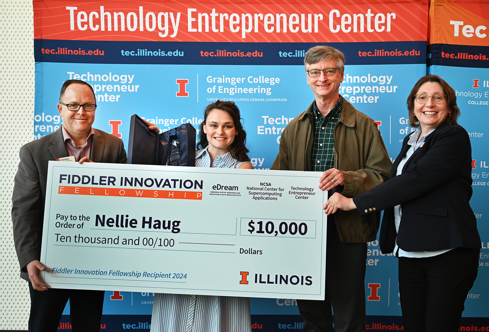 L-R: Jed Taylor, Nellie Haug, Bill Gropp, Director of NCSA, and Olena Kindratenko, Senior Research Coordinator at NCSA